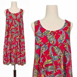 1990s Vintage Dress 90s Mini Tent A Line Red Paisley Sleeveless XS Cotton Summer